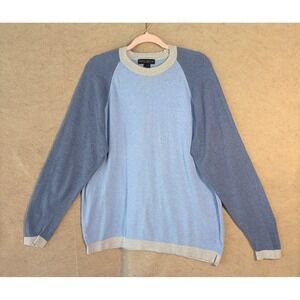 Mark Shale Pullover Sweater Mens Sz L Blue Colorblock Crewneck Lightweight Italy